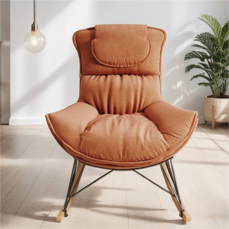 Ergonomic Rocking Chair with Detachable and Washable Seat Cushion - Brown
