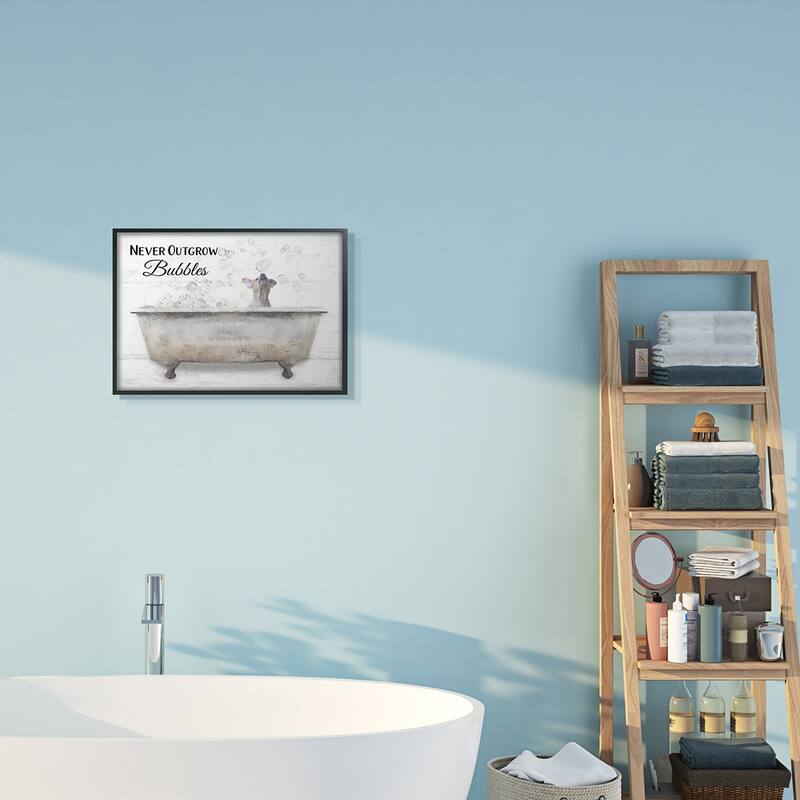 Stupell Never Outgrow Bubbles Bath Dog In Tub Word Design Framed Wall Art - 16 x 20