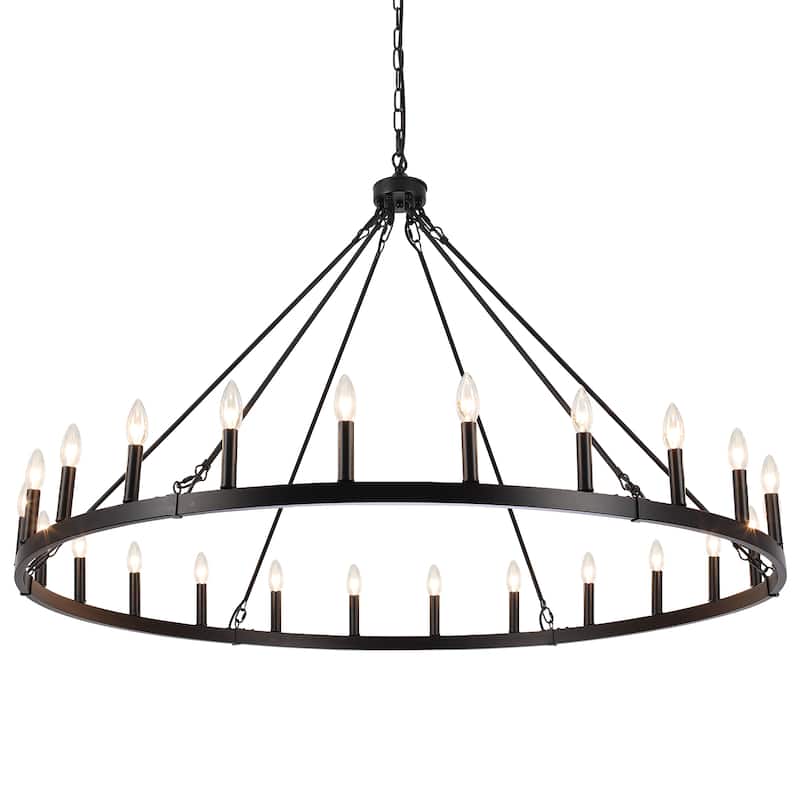 24-Light 51.97-inch Dimmable Round Wagon Wheel Chandelier for Dining Room