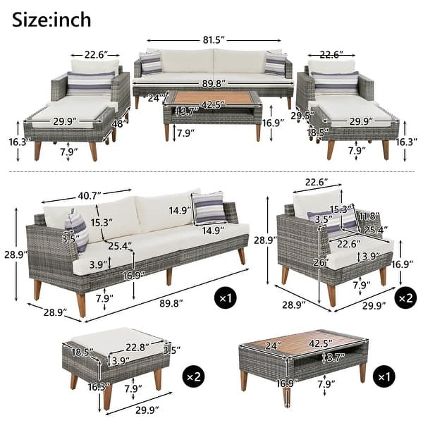 Outdoor Wicker 6-piece Sofa Set with Double Cushions