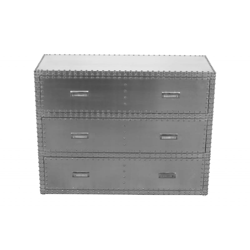 HomeRoots 42" Silver Aluminum Three Drawer Dresser