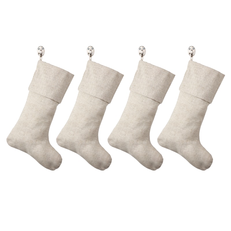 Natural Linen Blend Decorative Christmas Stocking - Set of 4 pieces