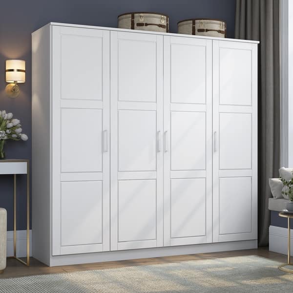 slide 2 of 21, 100% Solid Wood Cosmo 4-Door Wardrobe with Solid Wood or Mirrored Doors