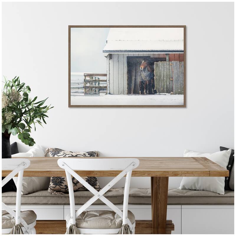 Kate and Laurel Sylvie Framed Canvas Barn Horse in Snow by Emiko and Mark Franzen