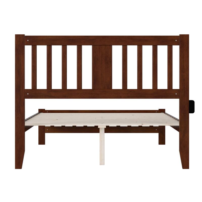 Full Bed with Footboard - Walnut Finish, Solid Wood Frame, No Foundation Needed, Bedroom Furniture