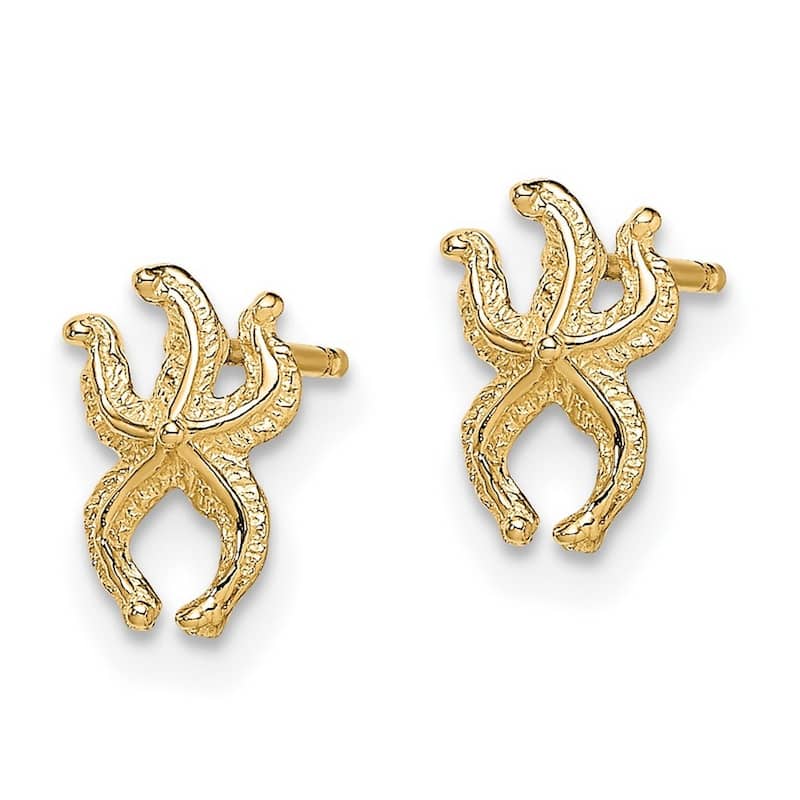 Curata 14k Yellow Gold Mini Nautical Starfish Post Earrings 8.6x5.8mm