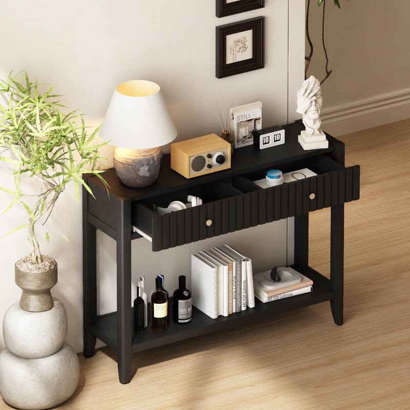39.4" Stylish Narrow Console Table with 2 Drawers for Living Room Storage