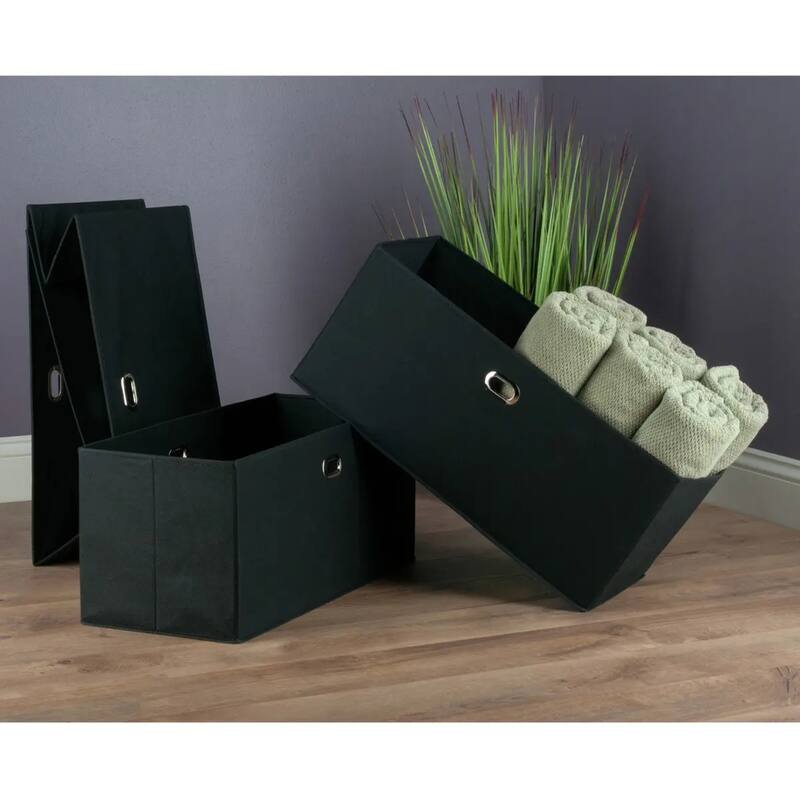 Rectangular Foldable Fabric Baskets - 23" - Black - Set of 3
