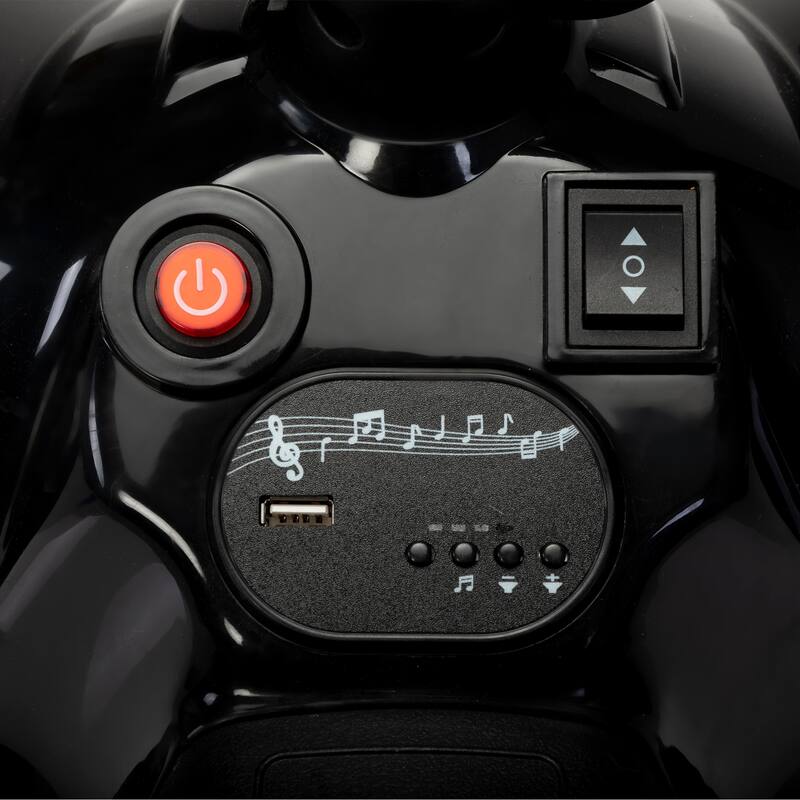 6V Battery Powered Electric Quad Car with Music, 4 Wheeled Ride on Car Toy, Durable Black Motor Vehicle Toy with USB