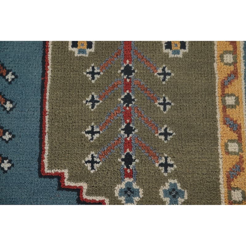 Blue Geometric Kazak Accent Rug Handmade Oriental Wool Carpet - 3'11"x 6'0"
