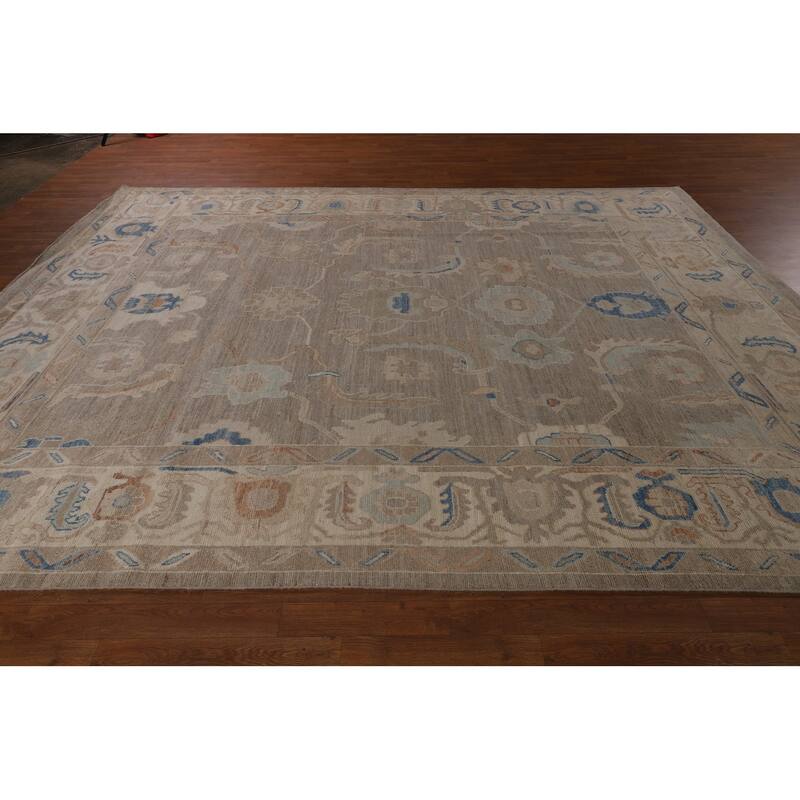 Transitional Oushak Turkish Rug Handmade Beige Oriental Wool Carpet - 9'1"x 11'9"