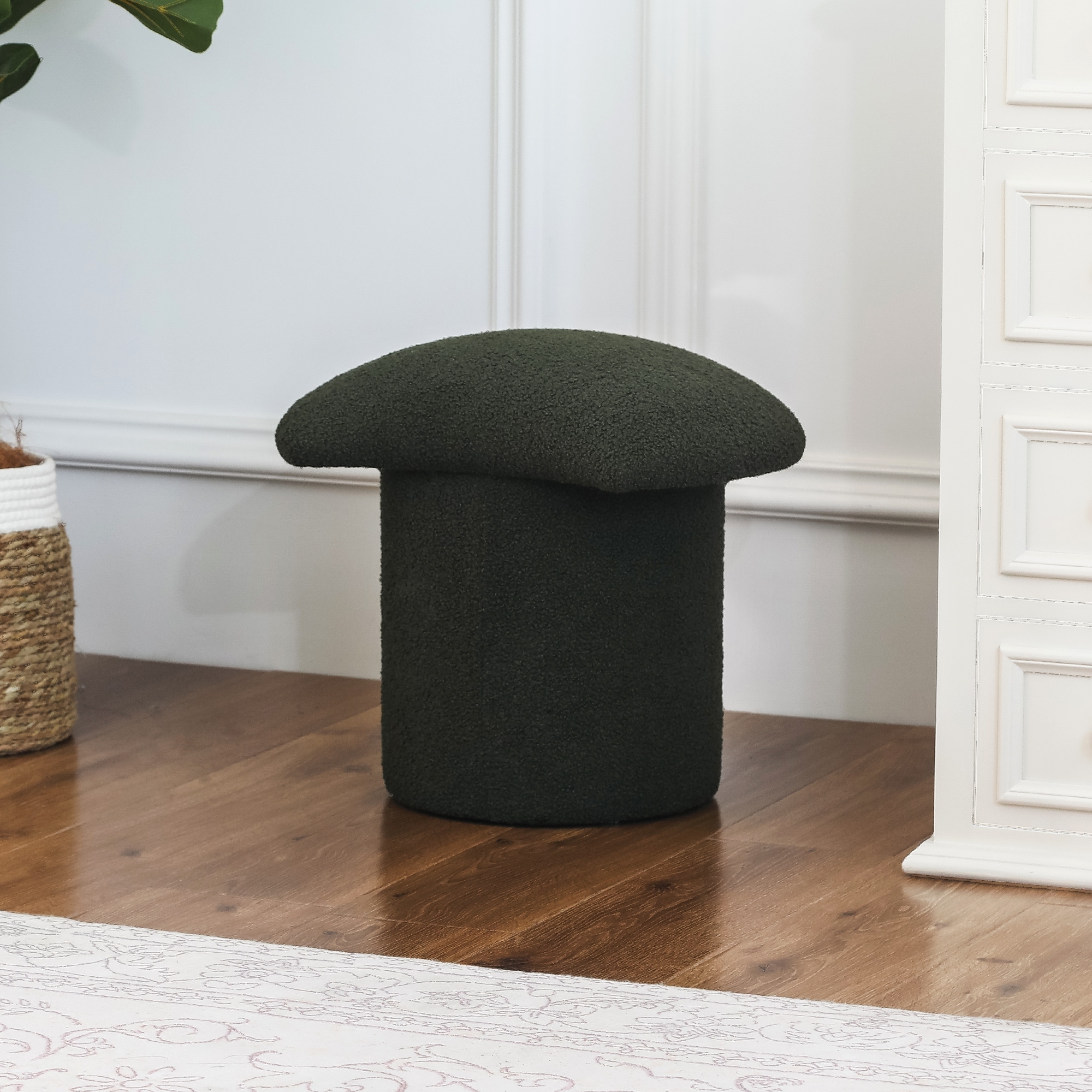 Adeco Boucle Ottoman Footrest Bench for Living Room