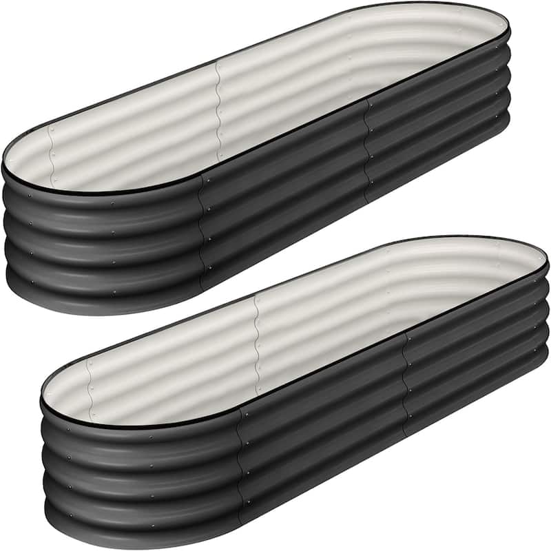 2-Pack Galvanized Steel Oval Raised Garden Beds (4.5x2x1 FT) - Large Metal Planter Box with Open Base Off-White - Grey