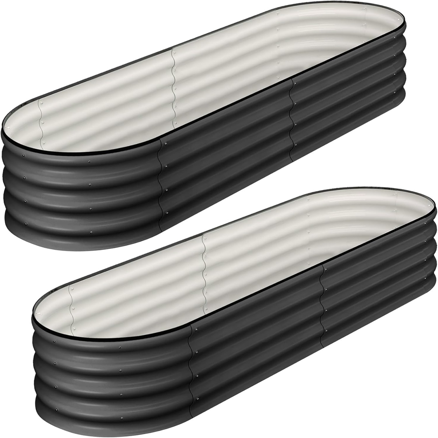 2-Pack Galvanized Steel Oval Raised Garden Beds (4.5x2x1.5FT) - Large Metal Planter Box with Open Base Off-White