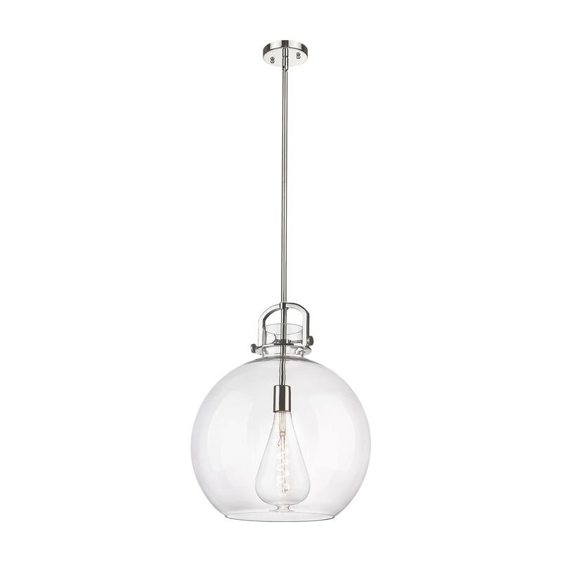 Innovations Lighting Newton Sphere - 1 Light 16" Stem Hung Pendant - Clear/Polished Nickel