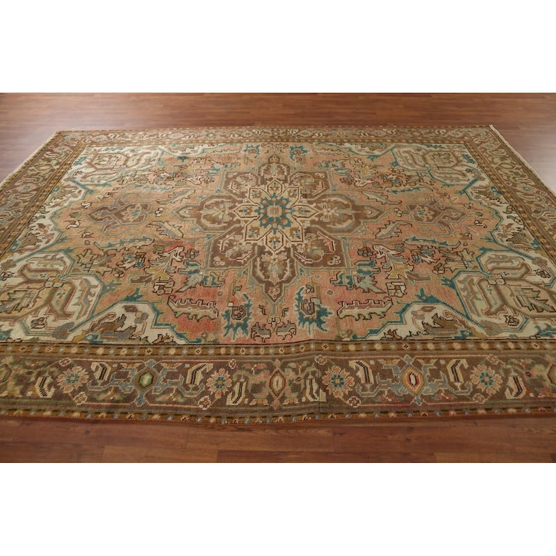 Geometric Heriz Persian Antique Area Rug Handmade Bedroom Wool Carpet - 7'7"x 10'9"