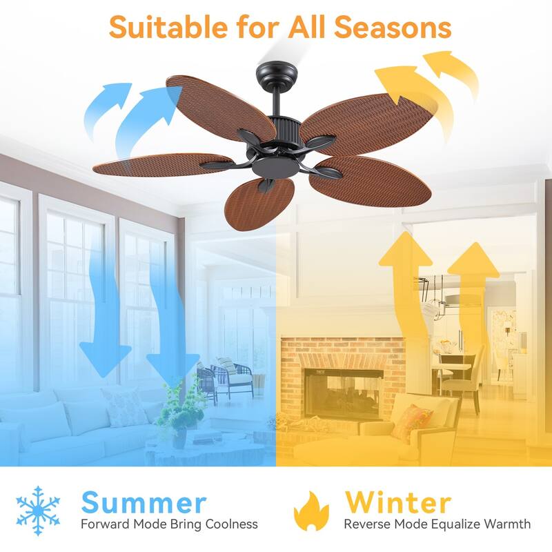 50 Inch Tropical Palm Tropical Indoor/Outdoor Ceiling Fan DC Motor Remote Control - 50 Inches