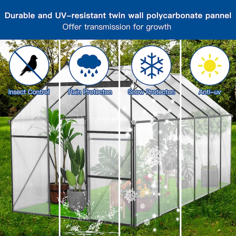 UV-Resistant Greenhouse Shed Garden Shed Plant Shed with Sliding Door & Adjustable Roof, Rust-proof, Weatherproof