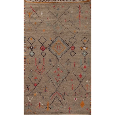 Brown Plush Moroccan Area Rug Handmade Wool Carpet - 6'1"x 10'1"