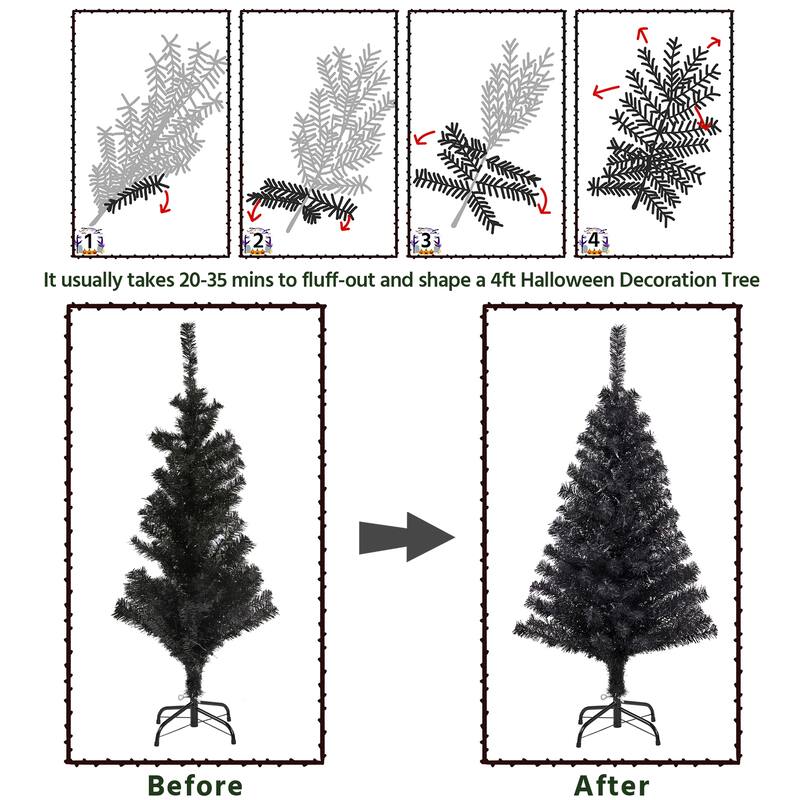 Yaheetech 4ft Pre-lit Black Tinsel Artificial Halloween Christmas Tree