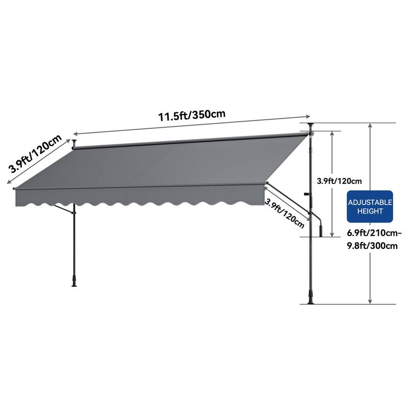 Mosis 13' x 4' Manual Retractable Awning, Non-Screw Freestanding Patio Sun Shade Shelter with Support Pole Stand