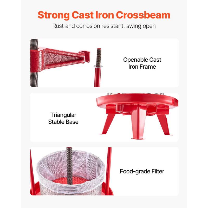 Fruit Wine Press Manual Press for Wine Making 2.38 Gal/9L Stainless Steel - Multi