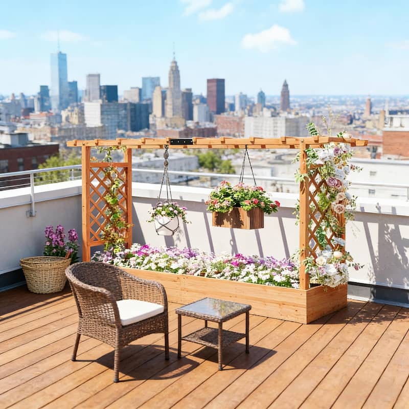 Wooden Planter Box, Trellis Planter, Raised Garden Bed