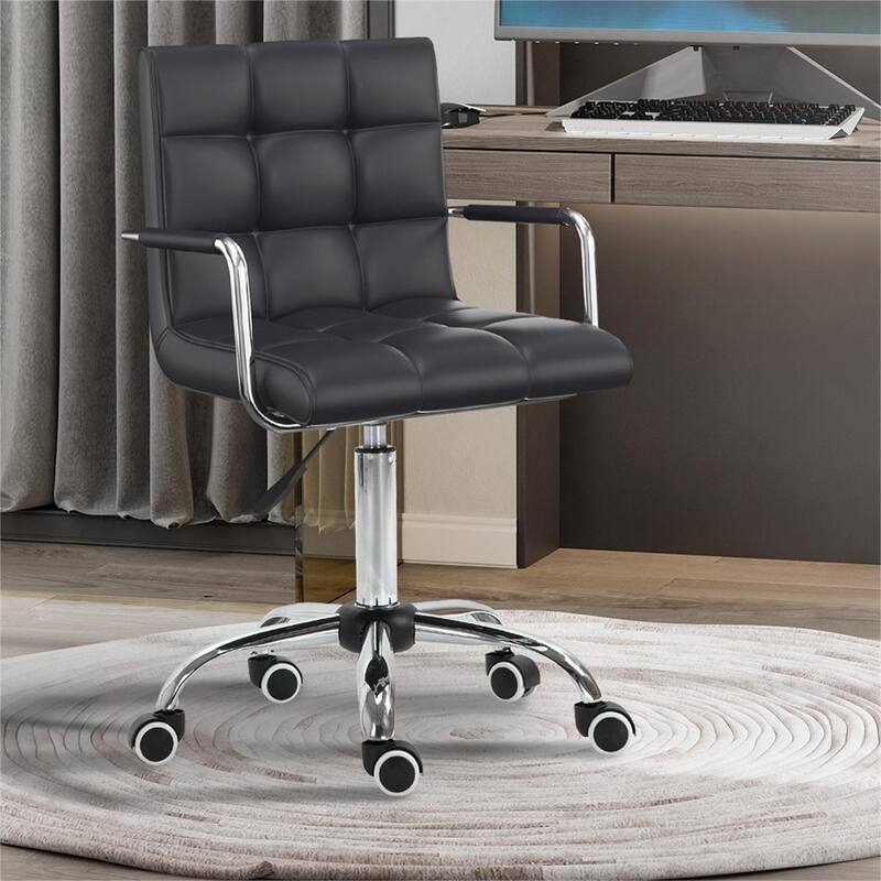 PU Leather Home Office Chair with Adjustable Height, Swivel Wheels