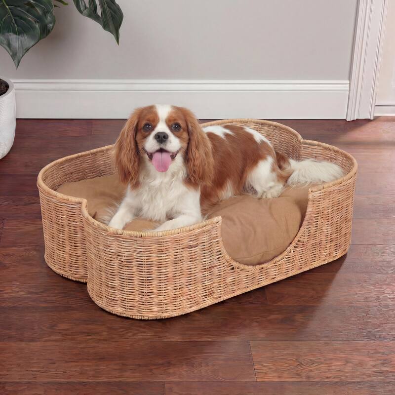 Scallop Rattan Dog Bed with Machine Washable Cushion