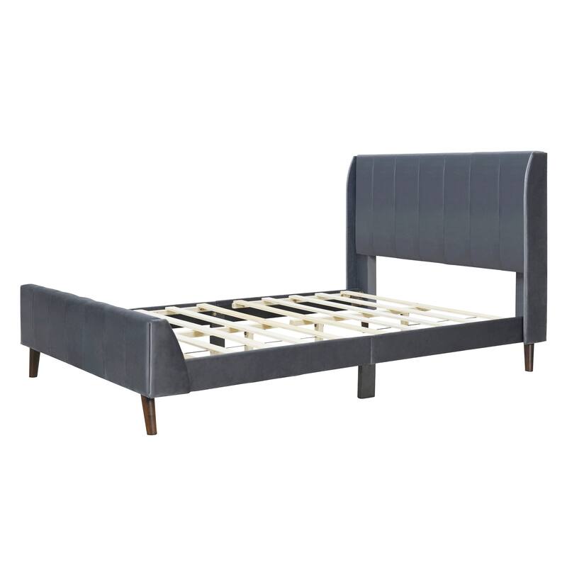 Full Upholstered Platform Bed in Velvet with Elegant Tufted Headboard, Support for 700lbs, and Open Underbed Storage
