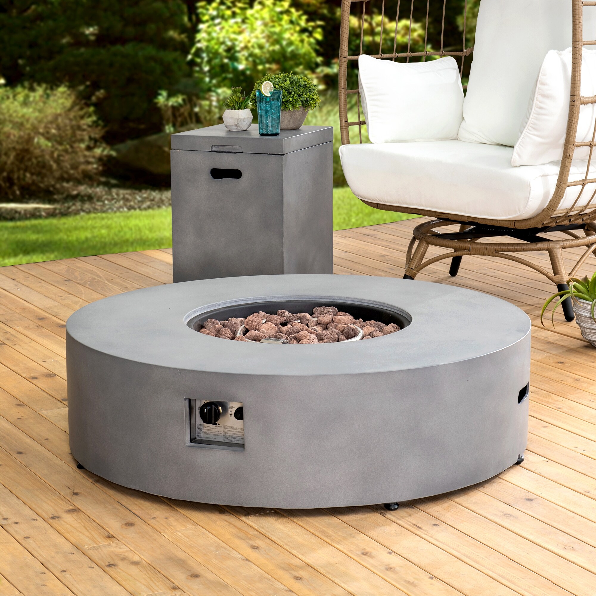 Shop Sunjoy Modern 42 In Round Concrete Propane Powered Firepit