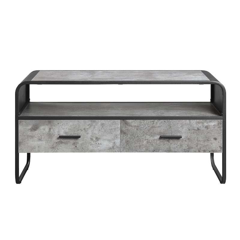 Gray 39" TV Stand with Faux Concrete Shelving & Drawers for TVs Up to 42"
