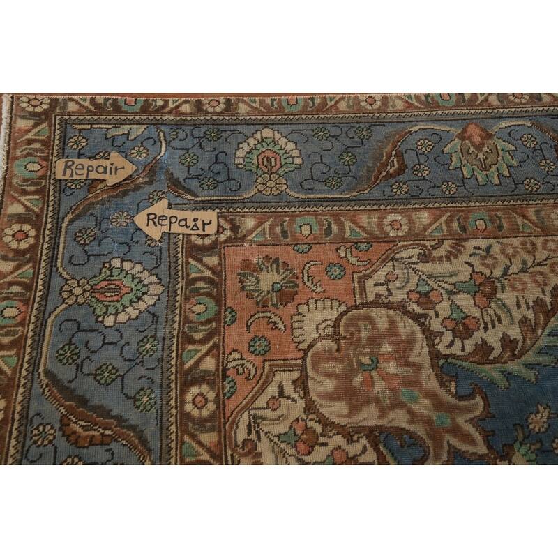 Blue Tabriz Persian Rug Oriental Handmade Wool Carpet - 9'6"x 13'1"