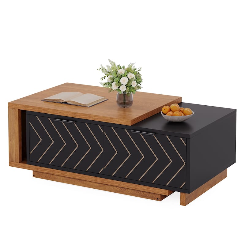 Wood Extendable 2-drawer Coffee Table with Sliding Tabletop