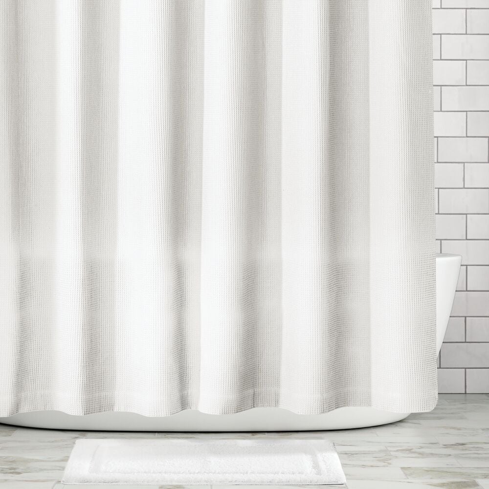 72" x 84" Brown mDesign LONG Cotton Waffle Weave Fabric Shower Curtain 