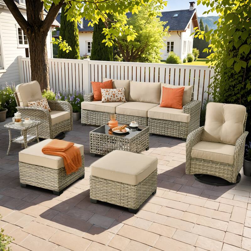 XIZZI 9-piece Patio Furniture Outdoor Wicker Sofa Seating Set - Beige