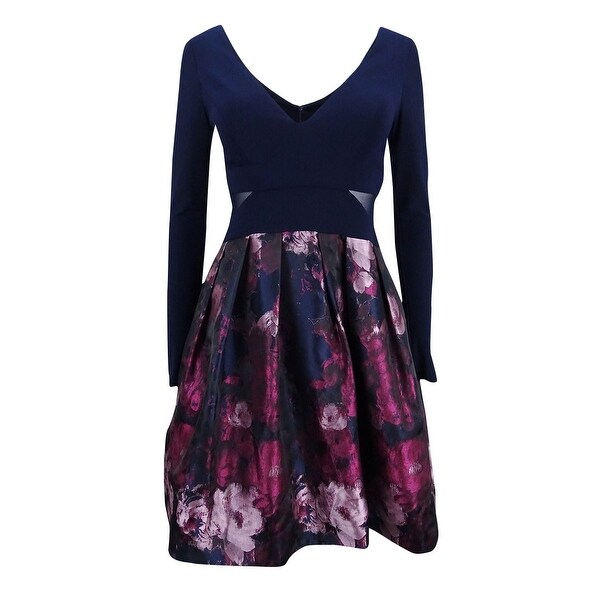 xscape floral fit and flare dress