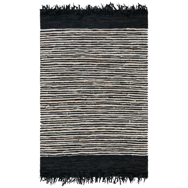 SAFAVIEH Handmade Vintage Boho Leather Zhanna Modern Stripe Leather Rug with Fringe