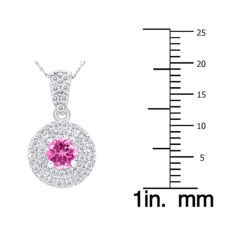 Marquee 3/4 Carat TW Double Halo Pink Topaz And Diamond Pendant in 10K White Gold