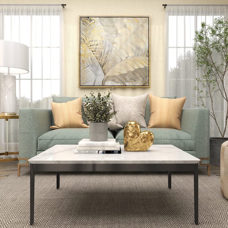 Canvas Leaf Palm Living Room Framed Wall Art with Gold Frame - Brown - CosmoLiving by Cosmopolitan