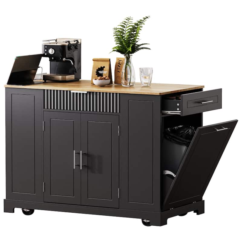 Kitchen Island with 3 Drawer and 3 Open Side Racks