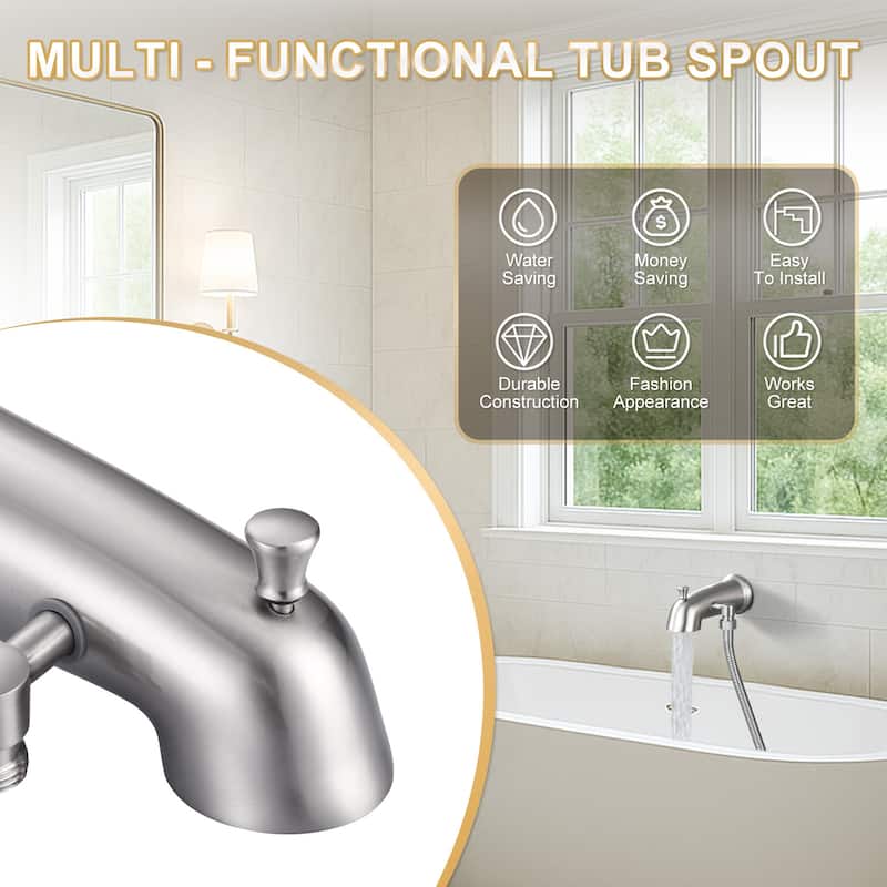 WOWOW Integrated Diverter Bathtub Spout with Showerhead Connection