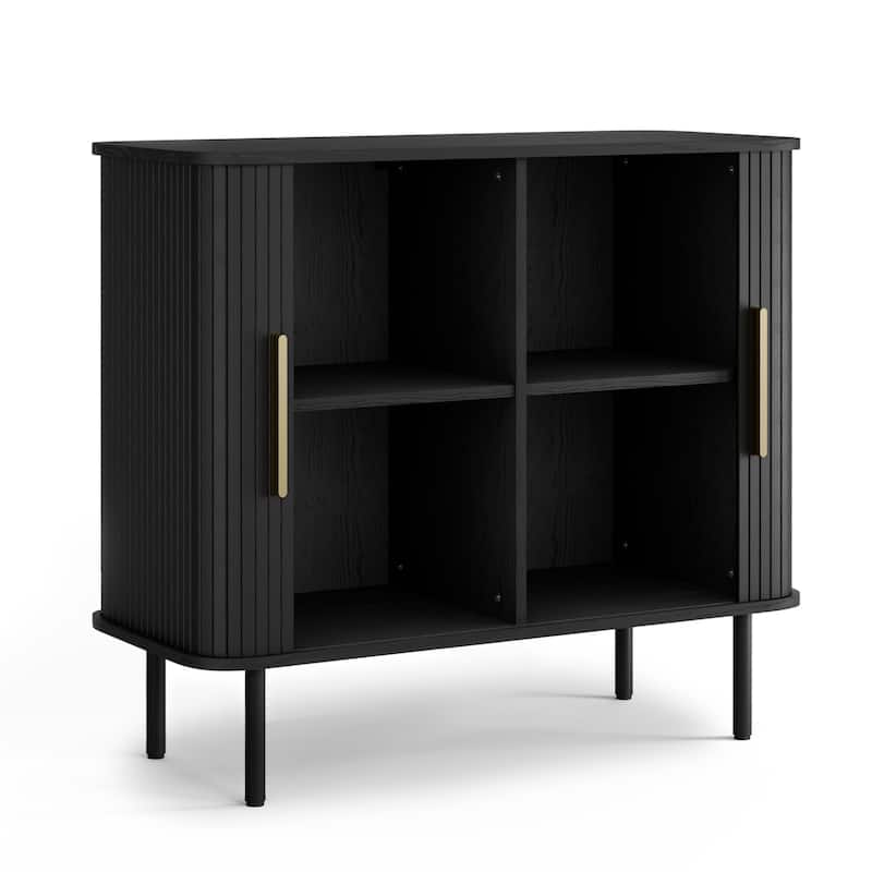Tambour Door Accent Cabinet Modern Sideboard Buffet Cabinet, Black