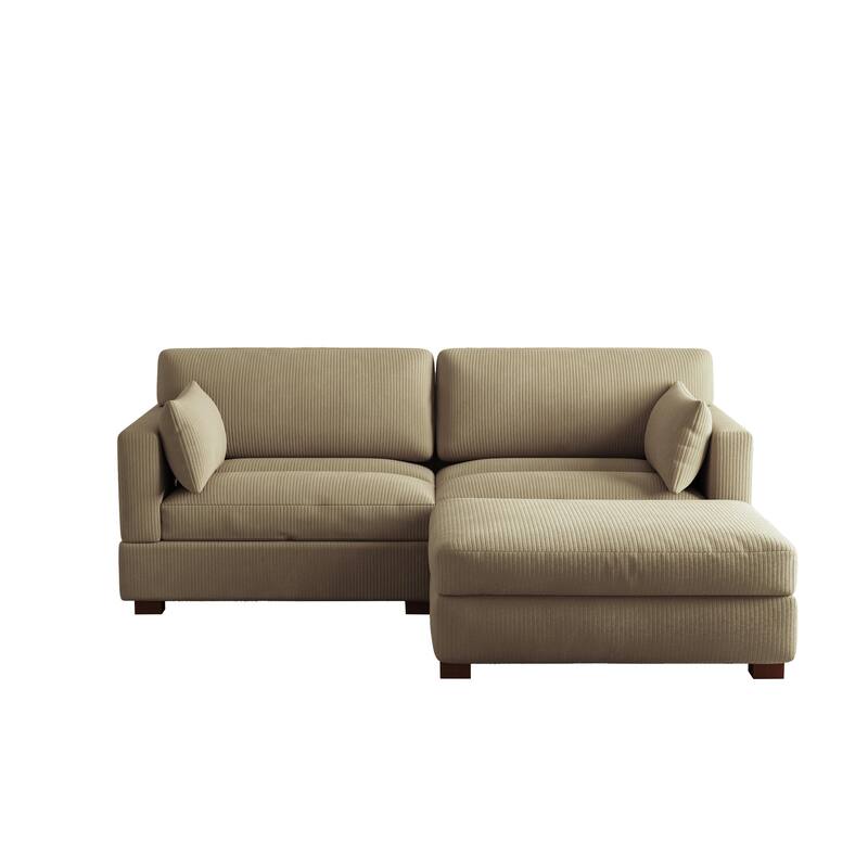 85in.W Corduroy Modular 3-Piece L-Shaped Sectional Sofa with Ottoman