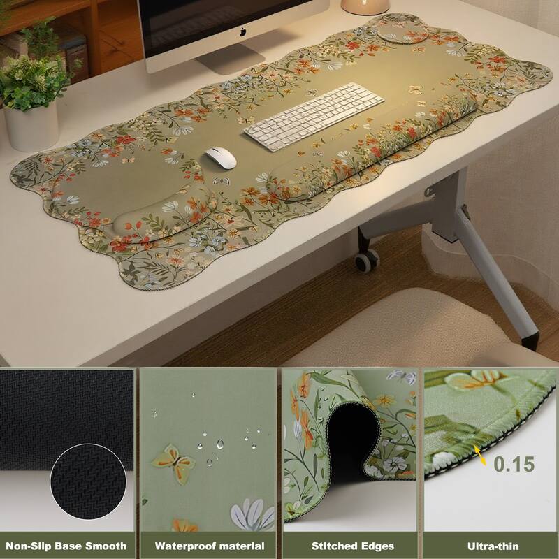 4Pcs Floral Ergonomic Desk Pad Set Flower Mat Desk Decor For Keyboard Laptop Computer