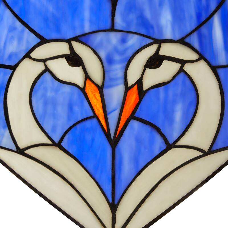 Loving Swans Blue, White and Red River of Goods Stained Glass Window Panel - 15.5" x 0.25" x 12"