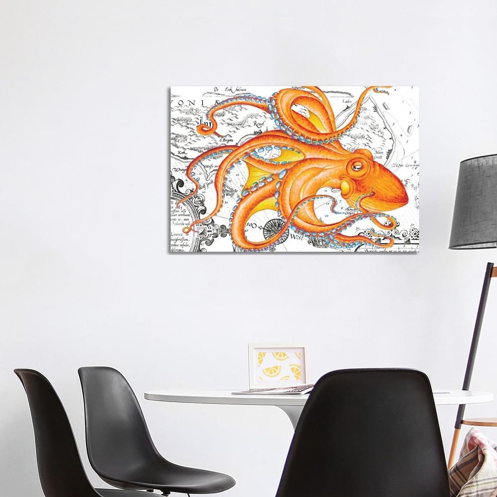 iCanvas "Orange Octopus Tentacles Vintage Map Nautical" by Seven Sirens Studios Canvas Print