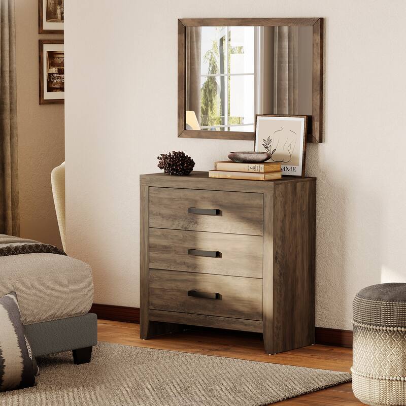 WAMPAT Farmhouse 3-Drawer Dresser, Wooden Chest of Drawers, Modern Storage Organizer & Nightstand for Bedroom, Living Room