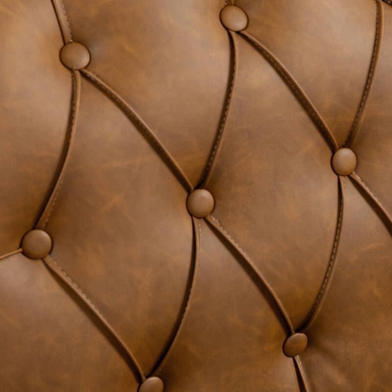 Set of 2 Tufted Vegan Leather Armchairs with Nailhead Trim and Wood Frame
