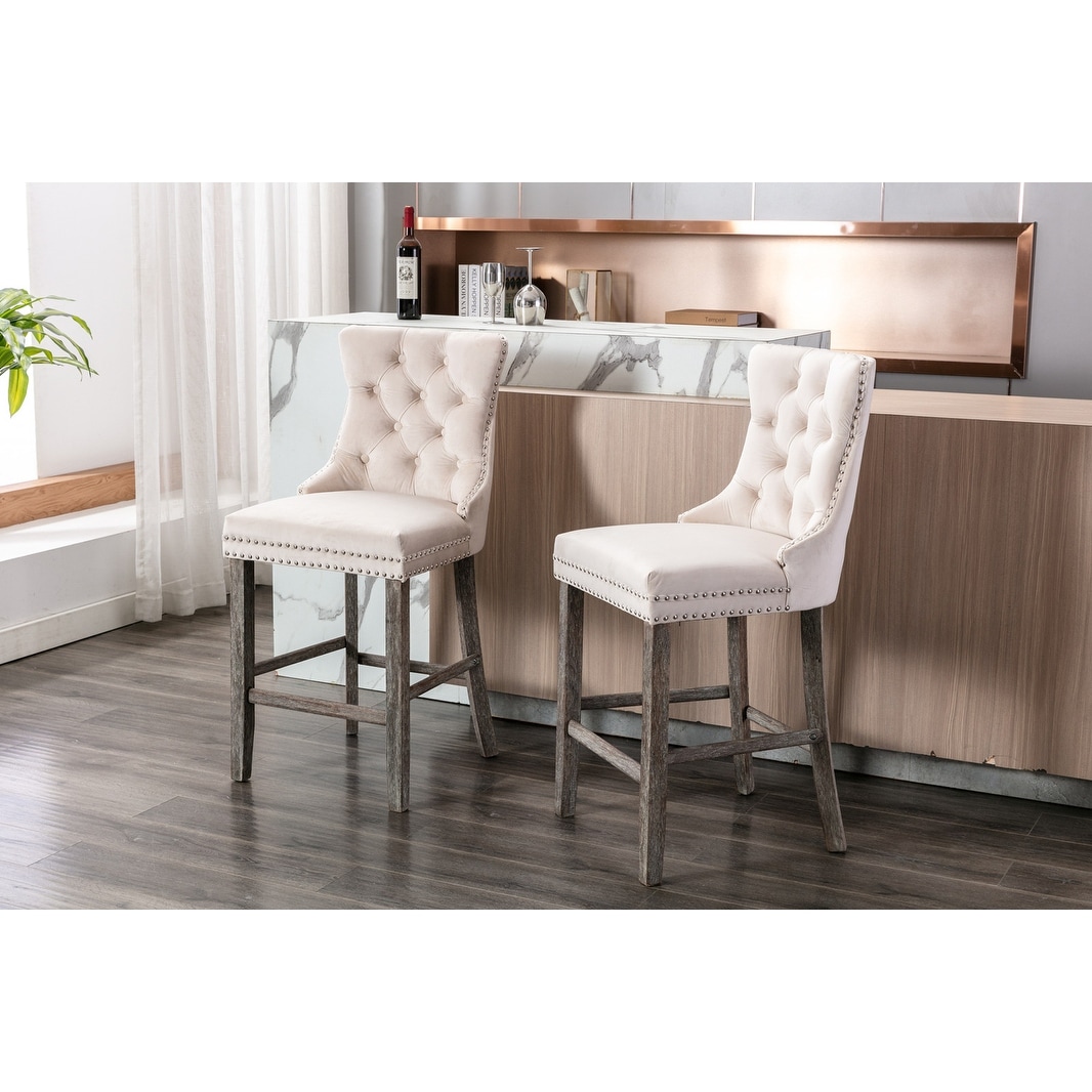 Contemporary Velvet Upholstered Barstools with Button Tufted